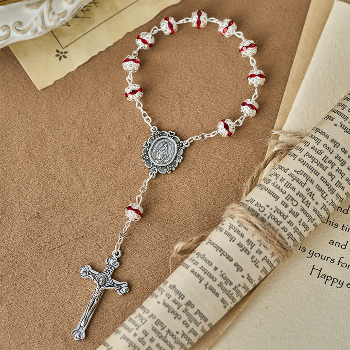 Christianartworkshop Rosario de bolsillo con cuentas brillantes y medalla de Nuestra Señora: símbolo de fe y gracia. - Rojo - image 6