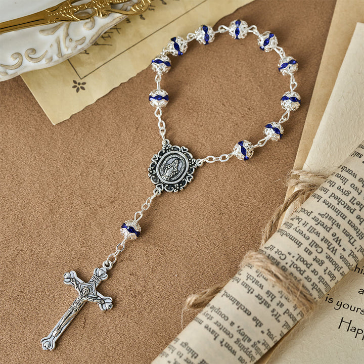 Christianartworkshop Rosario de bolsillo con cuentas brillantes y medalla de Nuestra Señora: símbolo de fe y gracia. - Azul - image 12