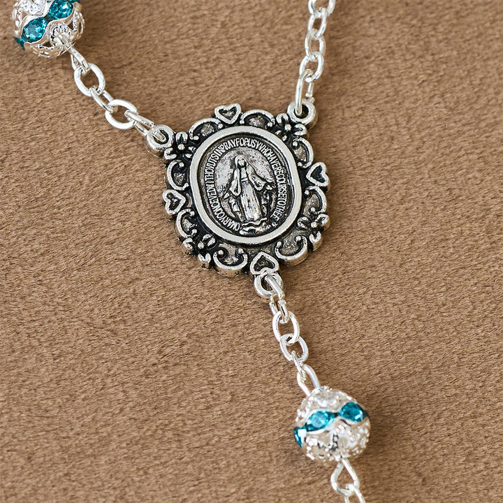 Christianartworkshop Rosario de bolsillo con cuentas brillantes y medalla de Nuestra Señora: símbolo de fe y gracia. - image 5