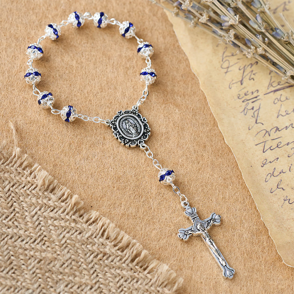 Christianartworkshop Rosario de bolsillo con cuentas brillantes y medalla de Nuestra Señora: símbolo de fe y gracia. - image 13