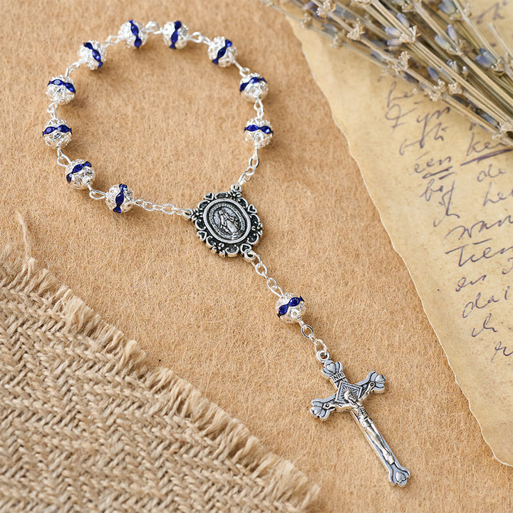 Christianartworkshop Rosario de bolsillo con cuentas brillantes y medalla de Nuestra Señora: símbolo de fe y gracia. - image 13