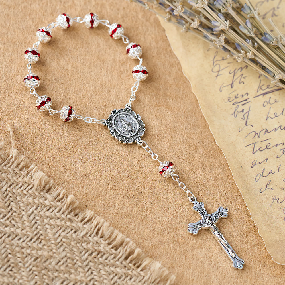 Christianartworkshop Rosario de bolsillo con cuentas brillantes y medalla de Nuestra Señora: símbolo de fe y gracia. - image 7