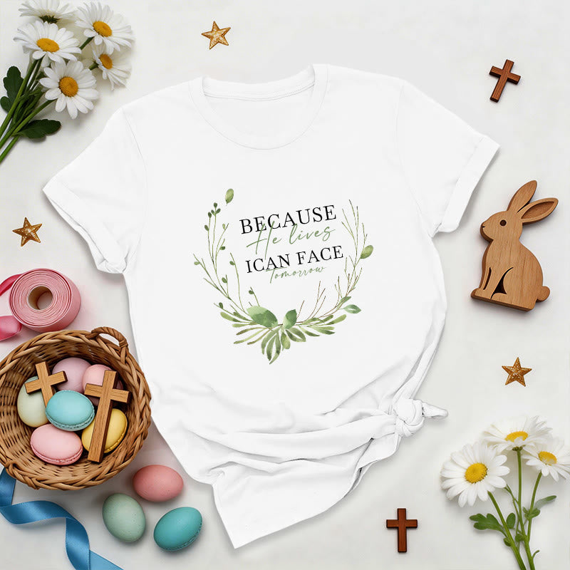 Christianartworkshop Porque él vive Camiseta Premium con Corona de Vegetación - Blanco - 2XL - image 0