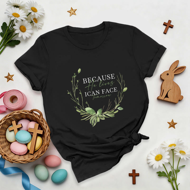 Christianartworkshop Porque él vive Camiseta Premium con Corona de Vegetación - Negro - 2XL - image 1