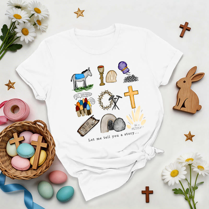 Christianartworkshop Camiseta premium con collage de la historia de Pascua - Blanco - 2XL - image 3