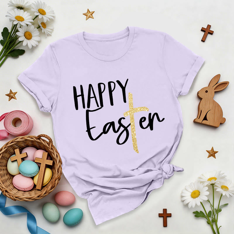 Christianartworkshop Camiseta premium con cruz brillante y mensaje de Feliz Pascua - Púrpura - 2XL - image 7