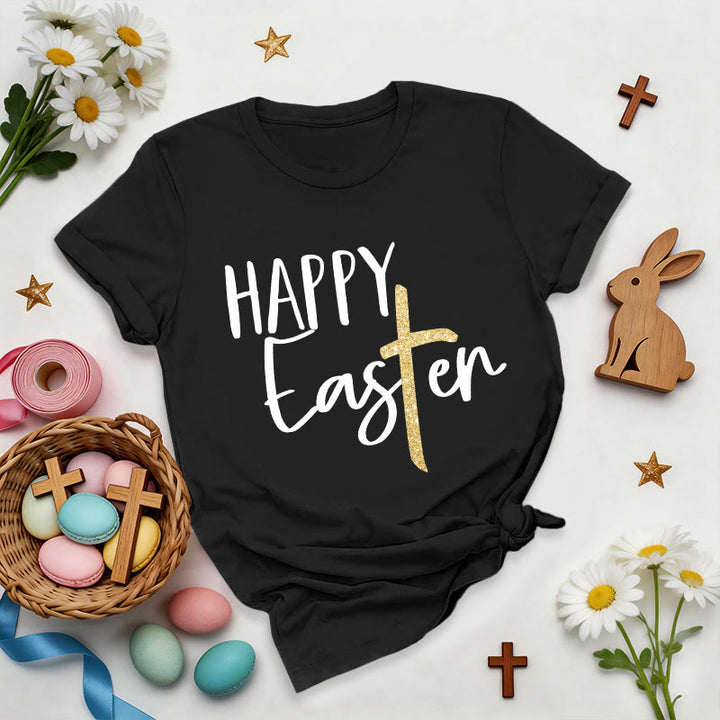 Christianartworkshop Camiseta premium con cruz brillante y mensaje de Feliz Pascua - Negro - 2XL - image 5