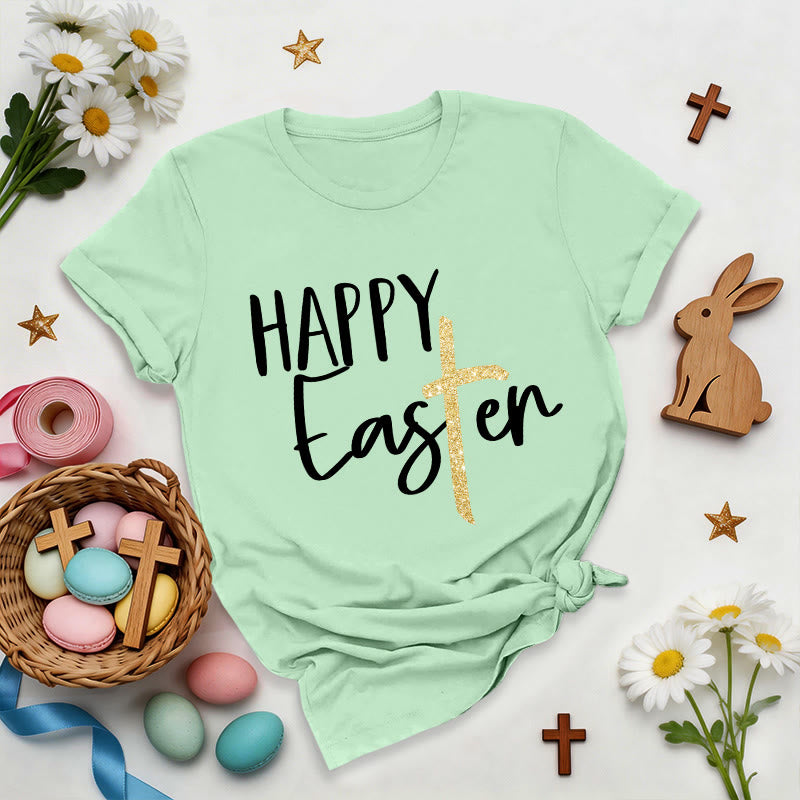 Christianartworkshop Camiseta premium con cruz brillante y mensaje de Feliz Pascua - Verde claro - 2XL - image 8