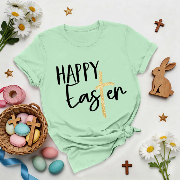 Christianartworkshop Camiseta premium con cruz brillante y mensaje de Feliz Pascua - Verde claro - 2XL - image 8