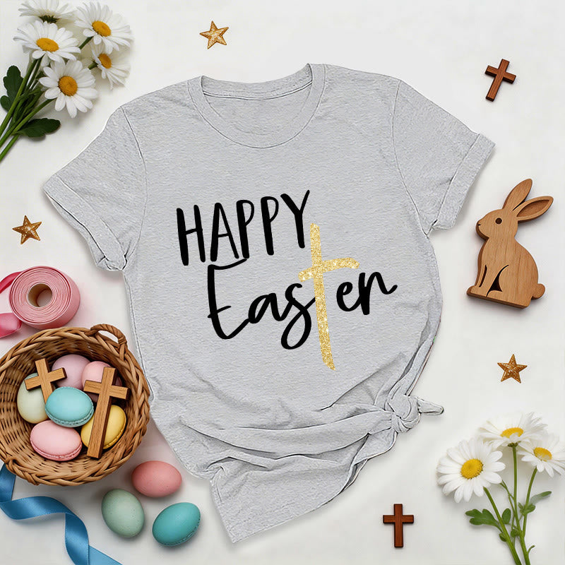 Christianartworkshop Camiseta premium con cruz brillante y mensaje de Feliz Pascua - Gris - 2XL - image 3