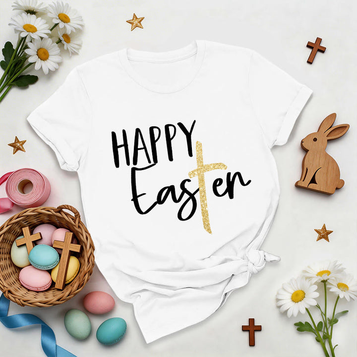 Christianartworkshop Camiseta premium con cruz brillante y mensaje de Feliz Pascua - Blanco - 2XL - image 4