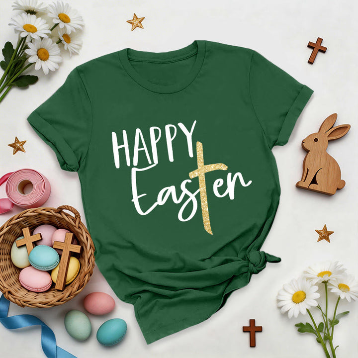 Christianartworkshop Camiseta premium con cruz brillante y mensaje de Feliz Pascua - Verde oscuro - 2XL - image 6