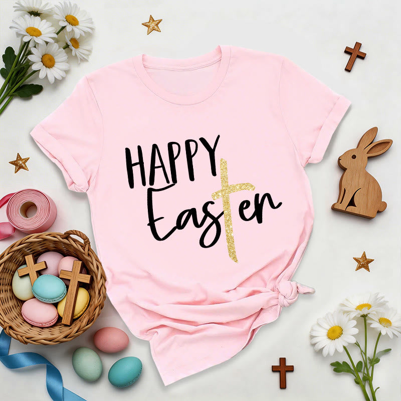 Christianartworkshop Camiseta premium con cruz brillante y mensaje de Feliz Pascua - Rosa - 2XL - image 2