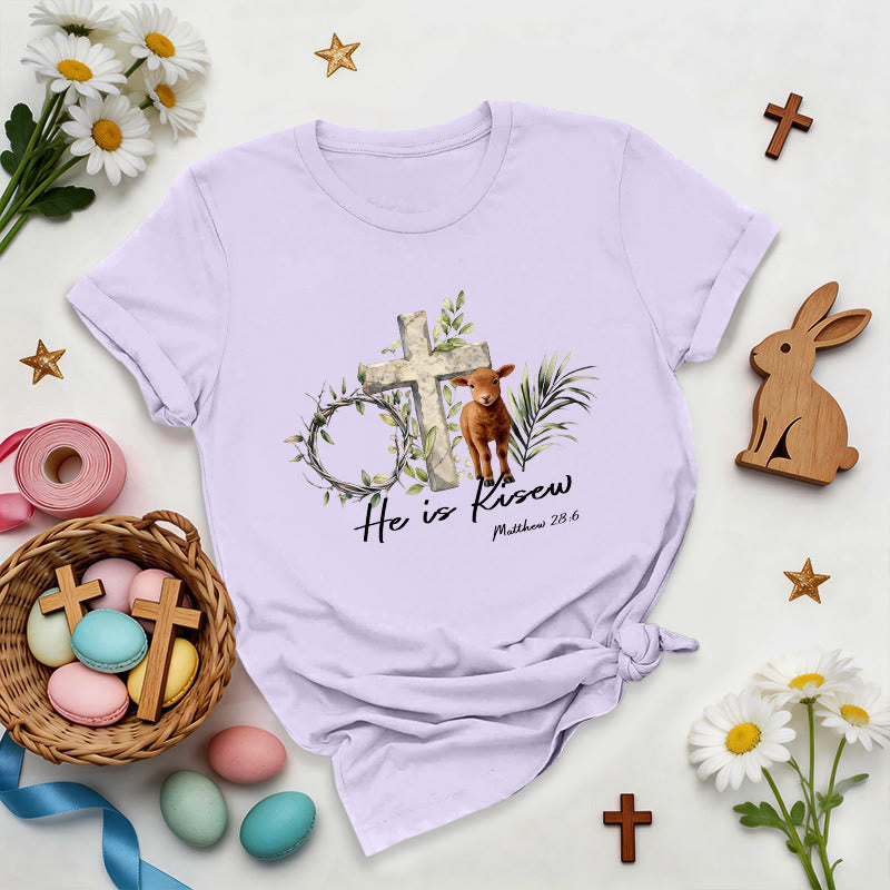Christianartworkshop Camiseta Premium «Él ha resucitado» Mateo 28:6 - Púrpura - 2XL - image 1