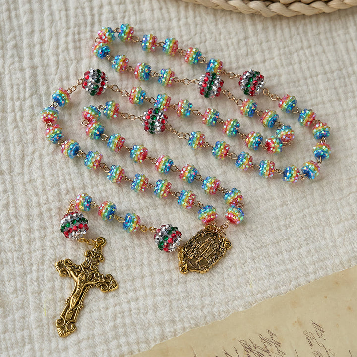 Christianartworkshop Rosario navideño de cuentas arcoíris con cruz dorada: Devoción y fe vibrante. - image 3