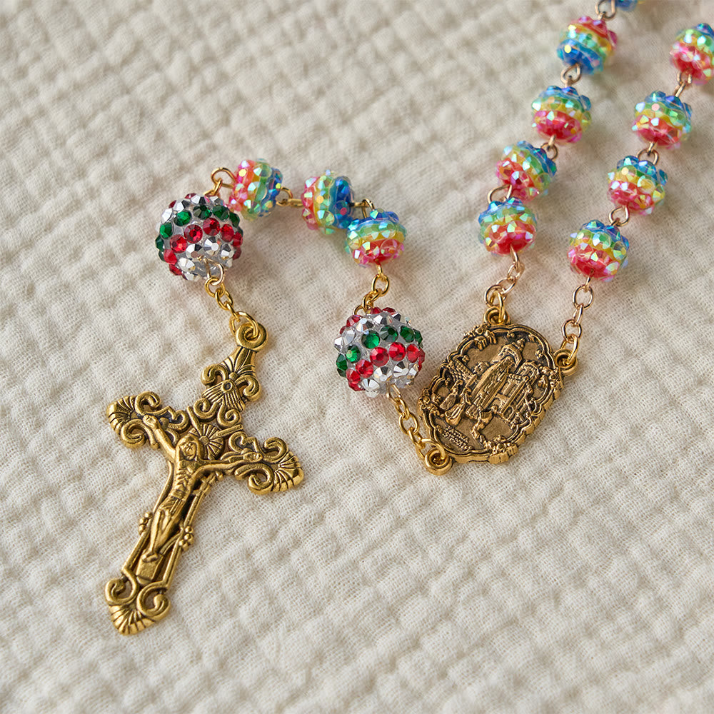 Christianartworkshop Rosario navideño de cuentas arcoíris con cruz dorada: Devoción y fe vibrante. - image 5