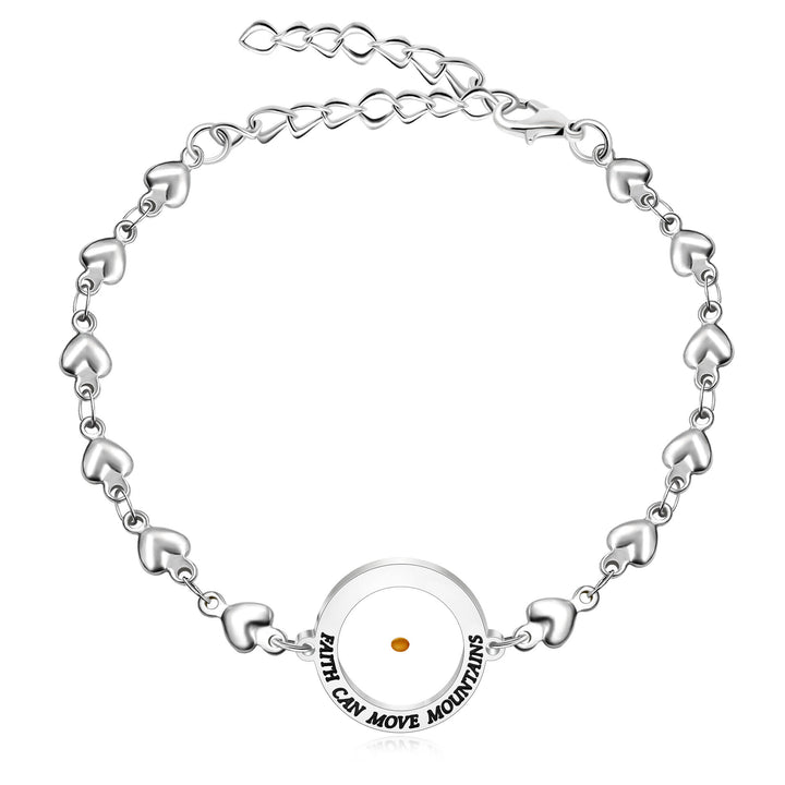 Christianartworkshop Mateo 17:20 y Lucas 1:37 con pulsera de semillas de mostaza: eslabones en forma de corazón con detalle de puntos de circonita - Plata - Mateo 17:20 - image 11