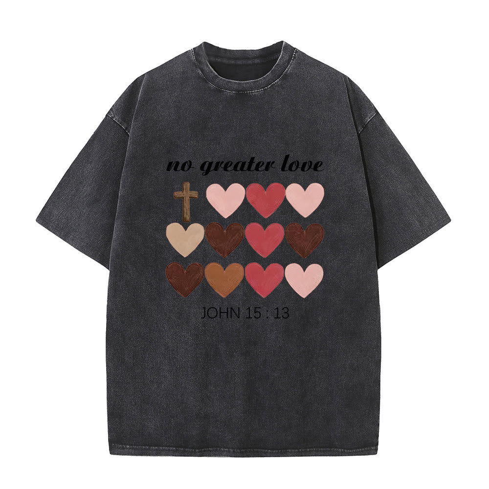 Christianartworkshop No hay amor más grande Juan 15:13 Cruz Corazones Camiseta unisex lavada - Negro - 5XL - image 1