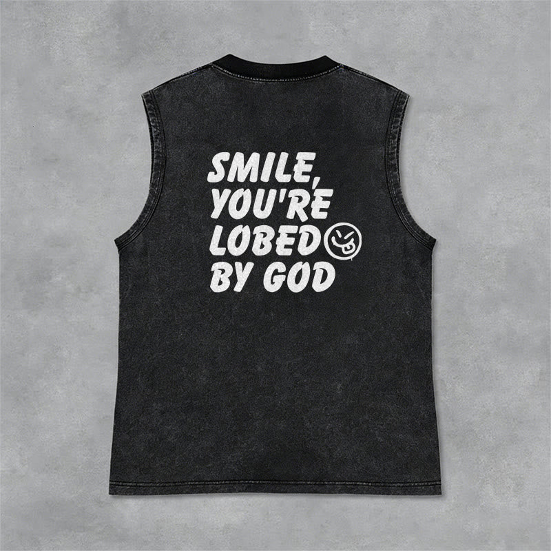 Christianartworkshop Camiseta sin mangas unisex lavada con la frase "Sonríe, eres amado por Dios". - image 5