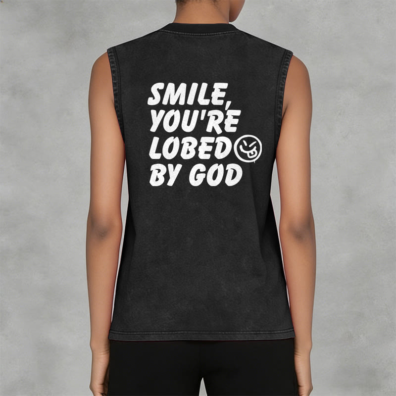 Christianartworkshop Camiseta sin mangas unisex lavada con la frase "Sonríe, eres amado por Dios". - image 3