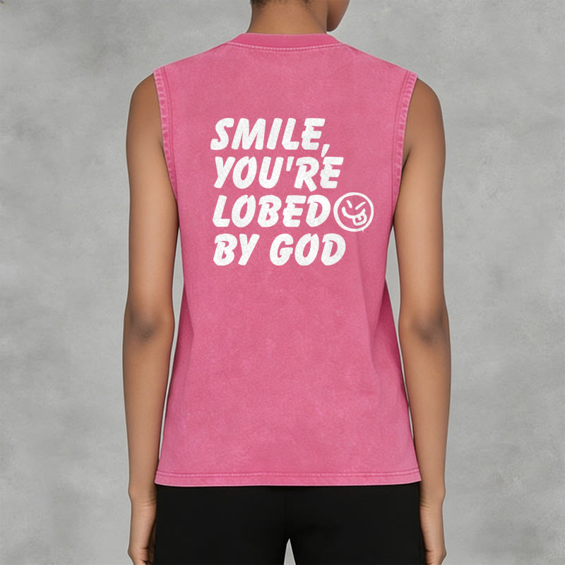 Christianartworkshop Camiseta sin mangas unisex lavada con la frase "Sonríe, eres amado por Dios". - image 31