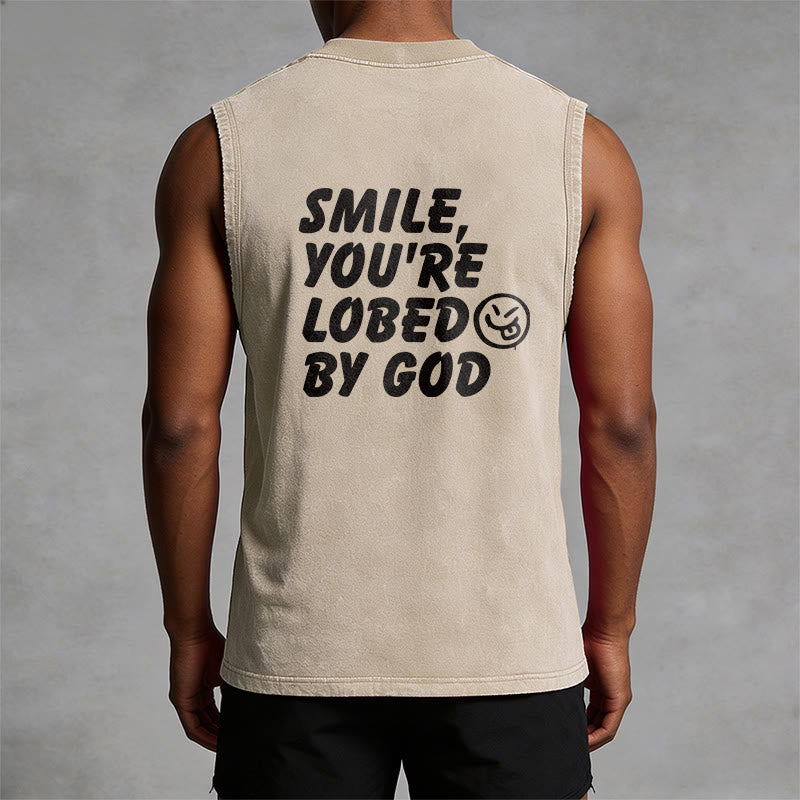Christianartworkshop Camiseta sin mangas unisex lavada con la frase "Sonríe, eres amado por Dios". - image 22