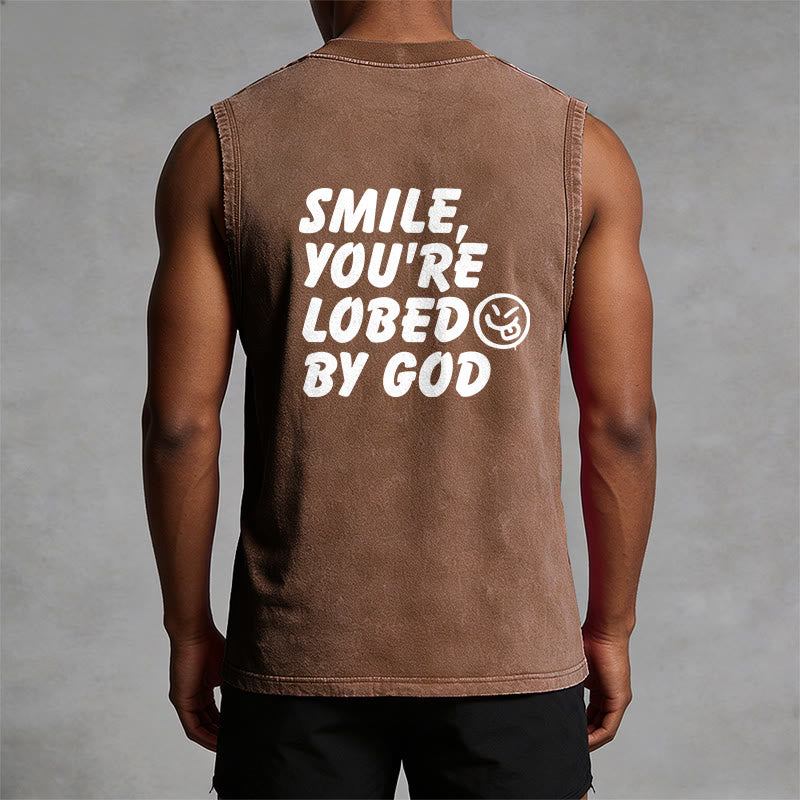 Christianartworkshop Camiseta sin mangas unisex lavada con la frase "Sonríe, eres amado por Dios". - image 15