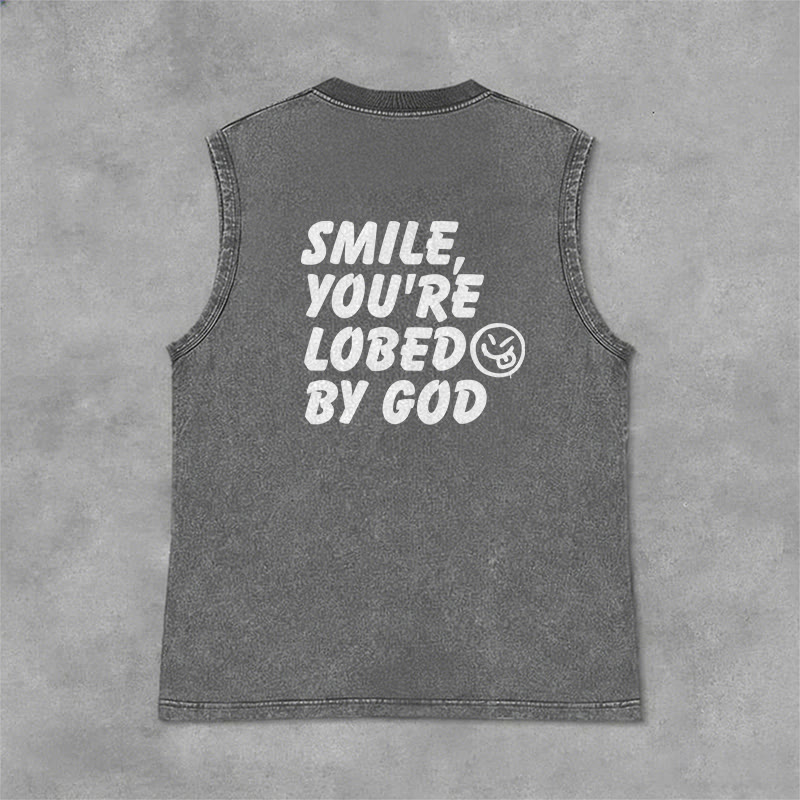 Christianartworkshop Camiseta sin mangas unisex lavada con la frase "Sonríe, eres amado por Dios". - image 8