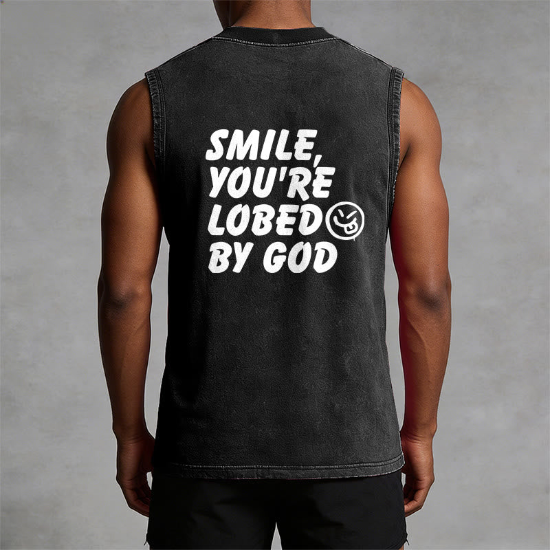 Christianartworkshop Camiseta sin mangas unisex lavada con la frase "Sonríe, eres amado por Dios". - image 1