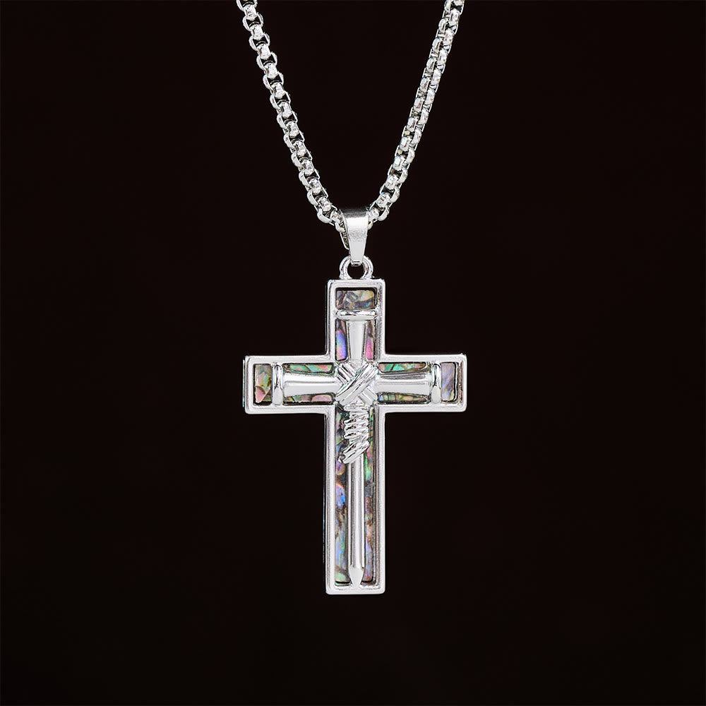 Christianartworkshop Collar con cruz de clavos con incrustaciones de concha de abulón: un símbolo del amor sacrificial de Cristo. - image 1