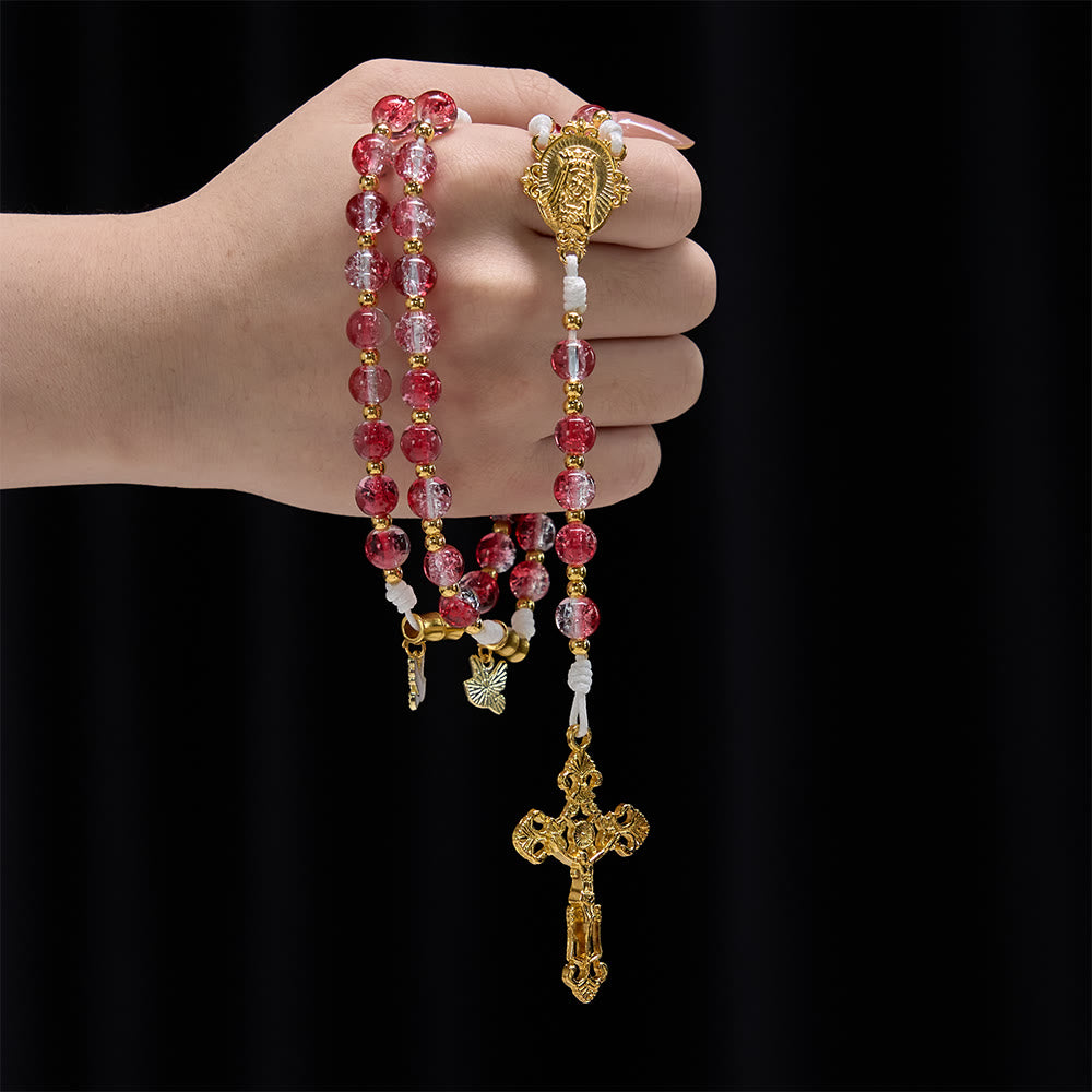 Christianartworkshop Rosario de la Virgen María con la Paloma del Espíritu Santo y Cuentas de Cristal Rojo: Encarna el Amor Sagrado y la Devoción Vibrante. - image 1
