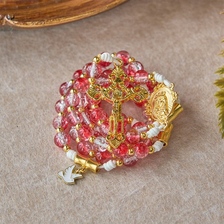 Christianartworkshop Rosario de la Virgen María con la Paloma del Espíritu Santo y Cuentas de Cristal Rojo: Encarna el Amor Sagrado y la Devoción Vibrante. - image 10