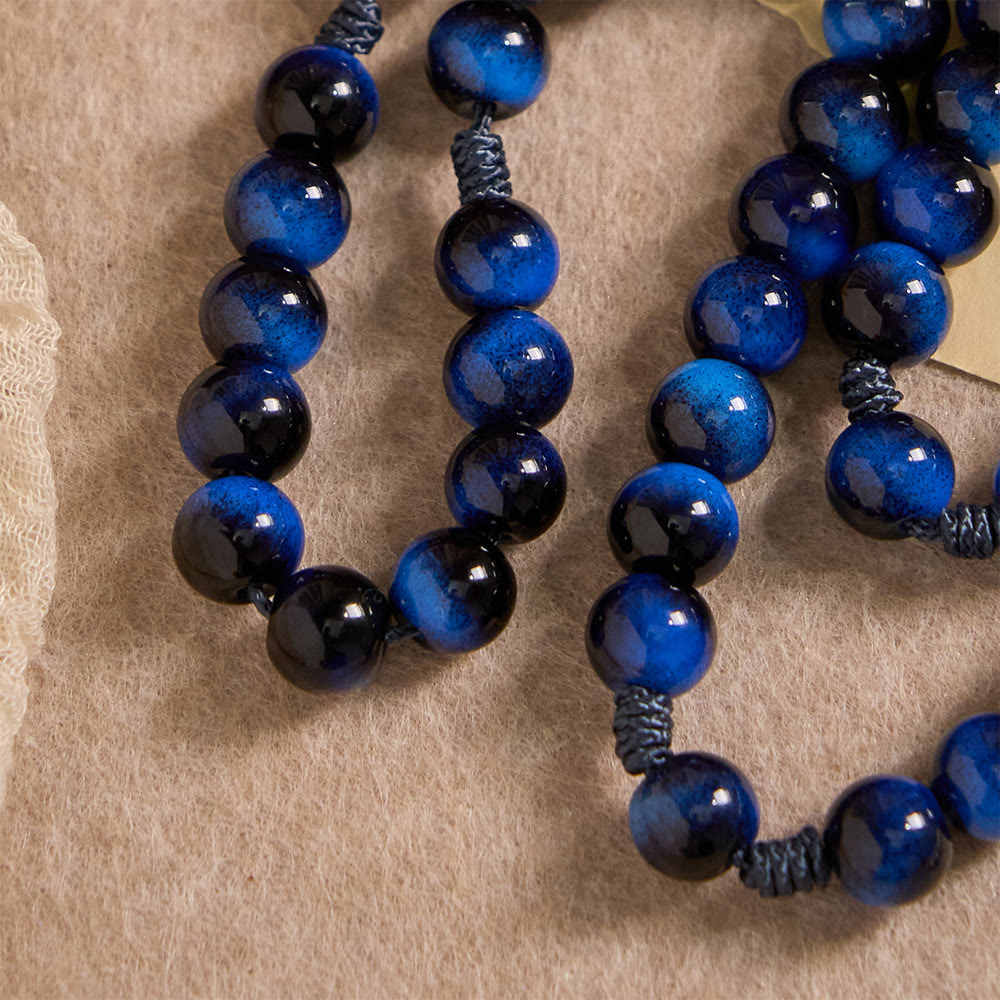 Christianartworkshop Rosario de ojo de tigre azul con crucifijo plateado: un símbolo de la fuerza inquebrantable de Dios. - image 7