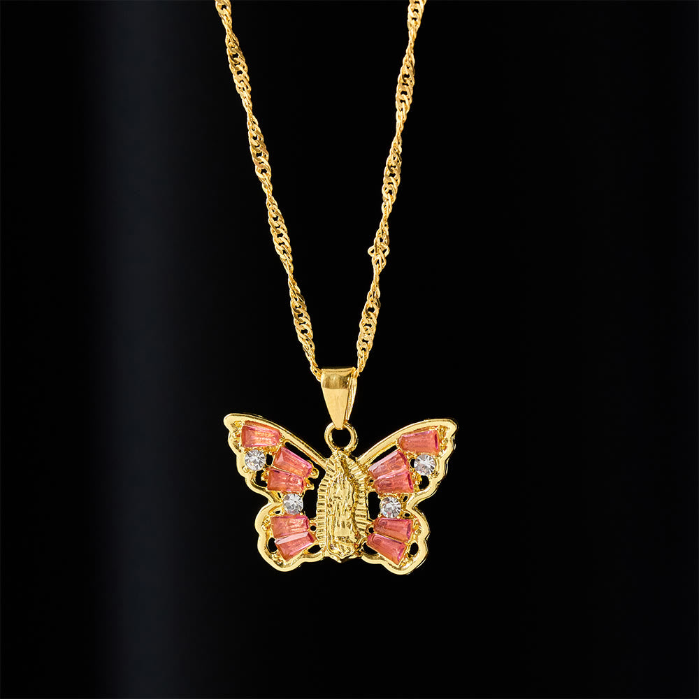 Christianartworkshop Collar Mariposa Renacimiento Espiritual: Centro de Nuestra Señora y Ala de Cristal Cadena de cuerda trenzada - image 5