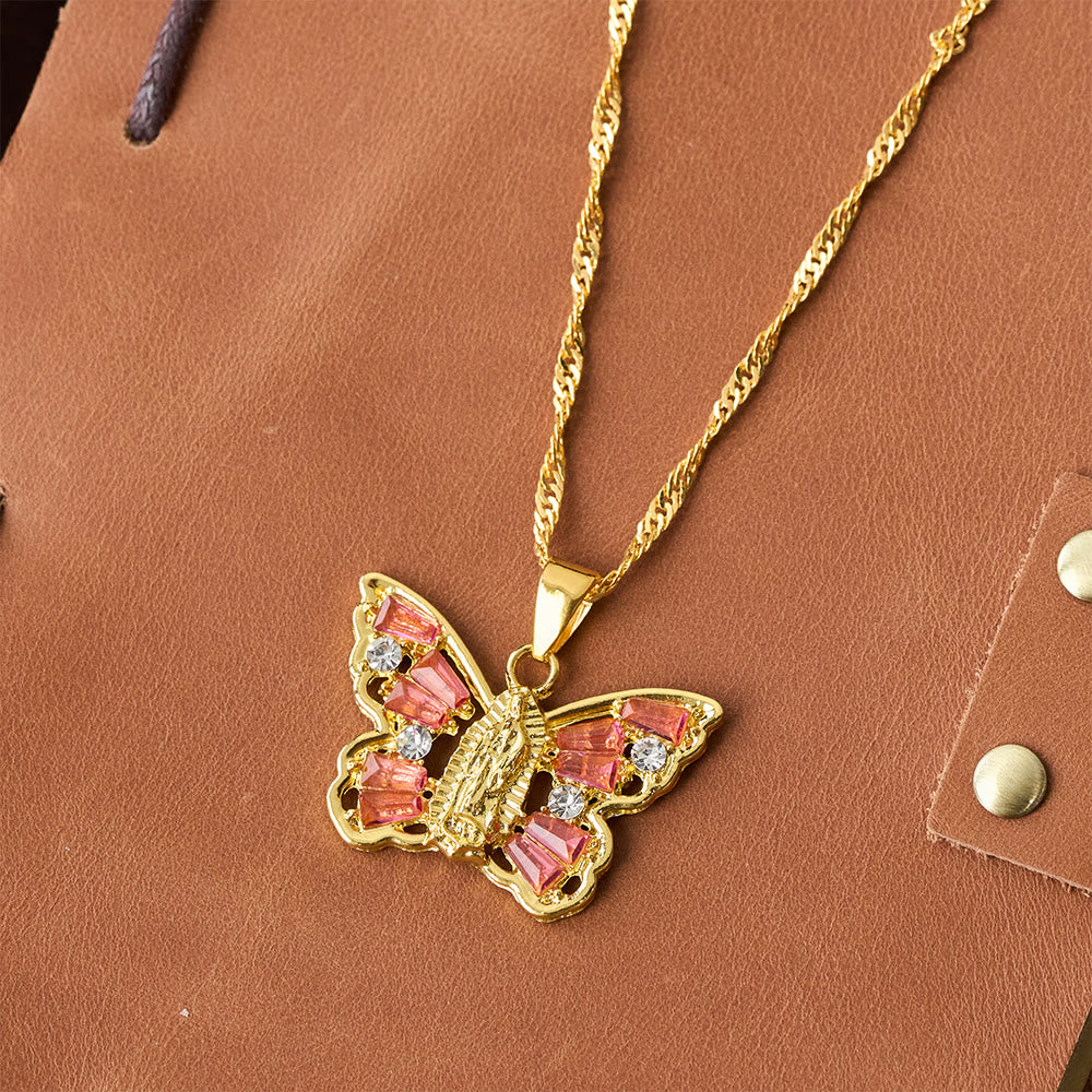 Christianartworkshop Collar Mariposa Renacimiento Espiritual: Centro de Nuestra Señora y Ala de Cristal Cadena de cuerda trenzada - image 6
