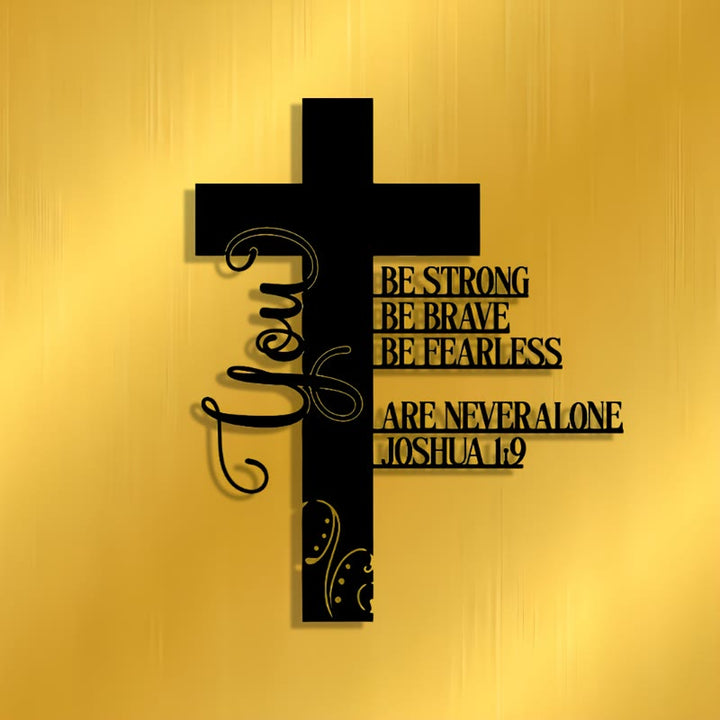 Christianartworkshop Cruz de metal para decoración de pared con Josué 1:9: Un símbolo de fe intrépida - image 1