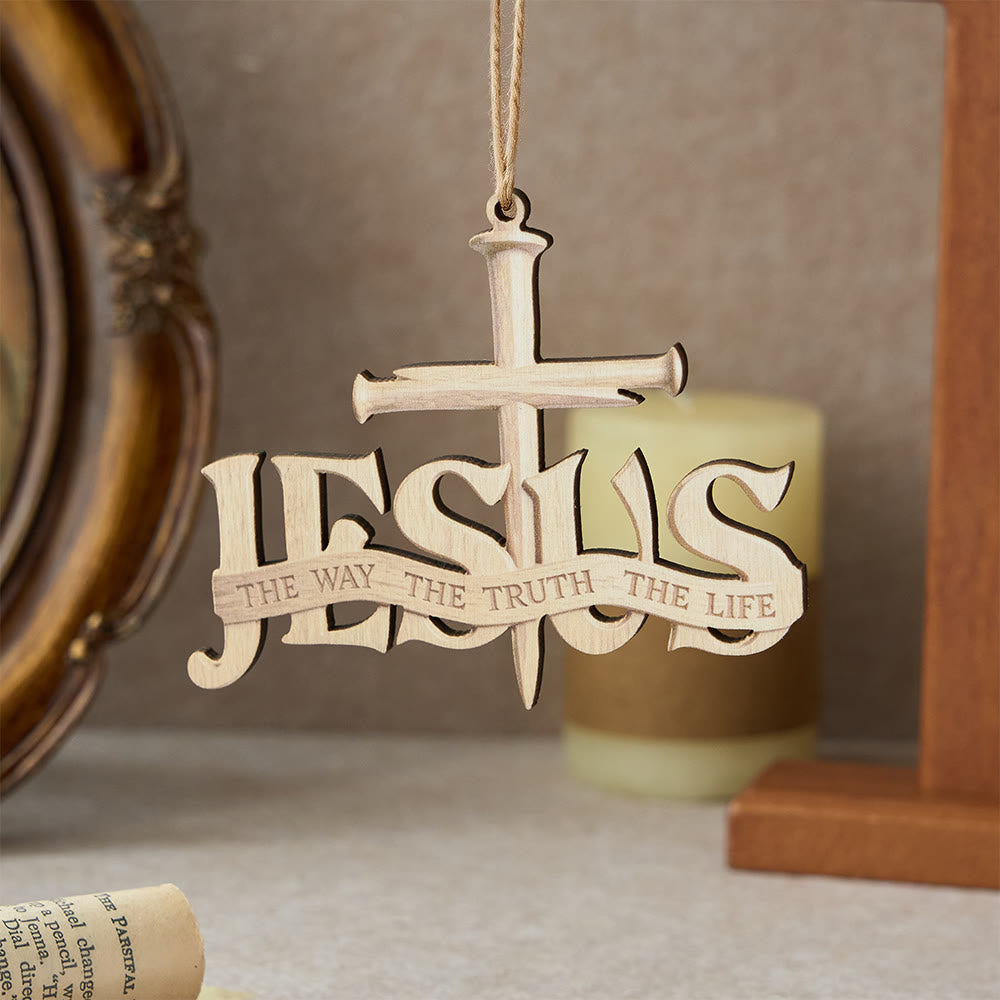 Christianartworkshop Adorno colgante de madera con la cruz de Jesús clavada: un símbolo de la verdad y la guía divinas. - image 1
