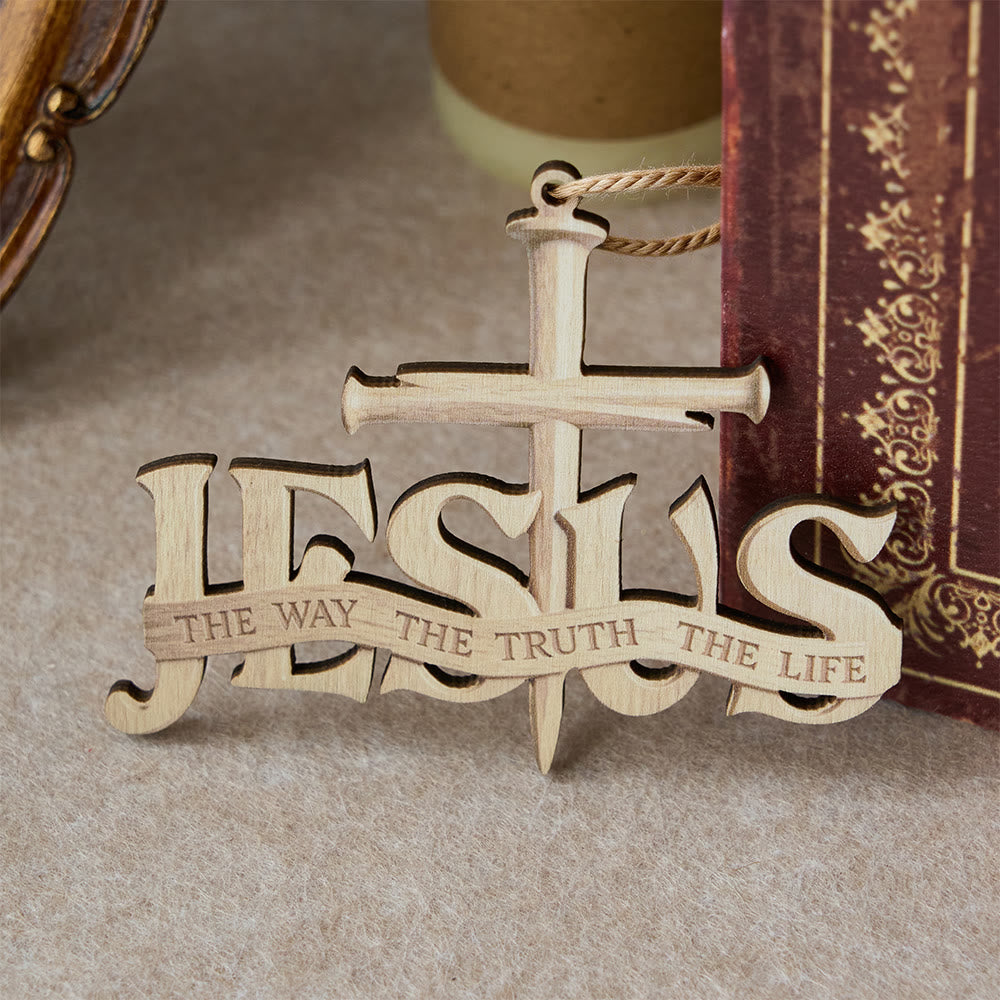 Christianartworkshop Adorno colgante de madera con la cruz de Jesús clavada: un símbolo de la verdad y la guía divinas. - image 2
