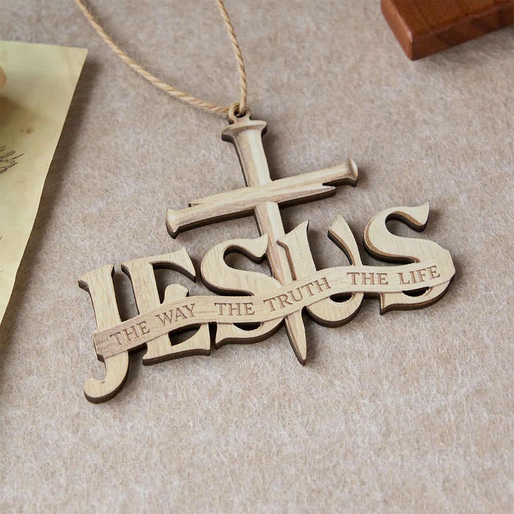 Christianartworkshop Adorno colgante de madera con la cruz de Jesús clavada: un símbolo de la verdad y la guía divinas. - image 4