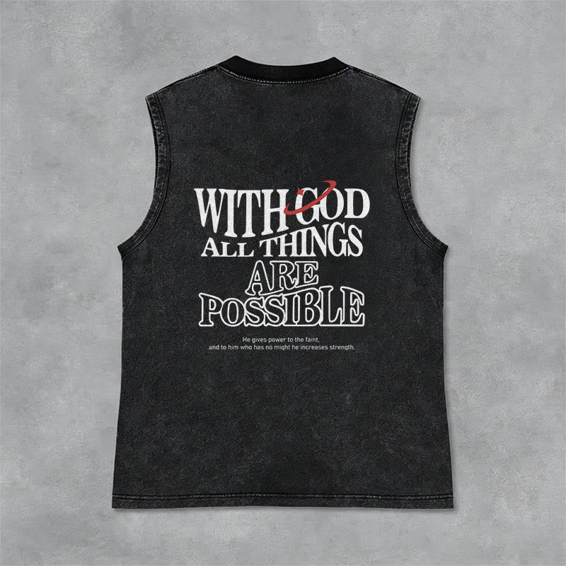 Christianartworkshop Camiseta sin mangas lavada con la frase "Con Dios todo es posible" - Negro - 2XL - image 1