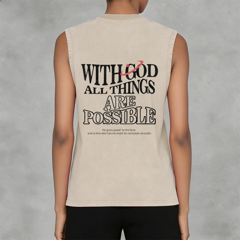 Christianartworkshop Camiseta sin mangas lavada con la frase "Con Dios todo es posible" - image 9
