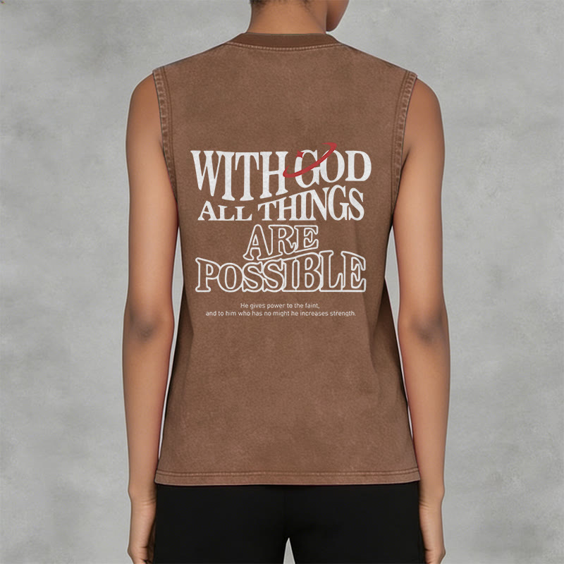Christianartworkshop Camiseta sin mangas lavada con la frase "Con Dios todo es posible" - image 15