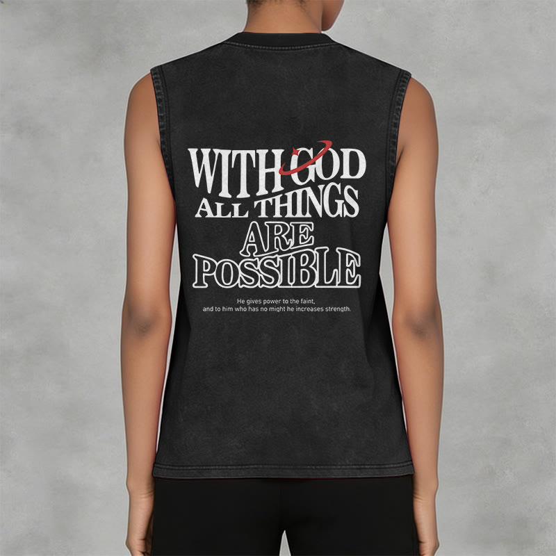 Christianartworkshop Camiseta sin mangas lavada con la frase "Con Dios todo es posible" - image 3