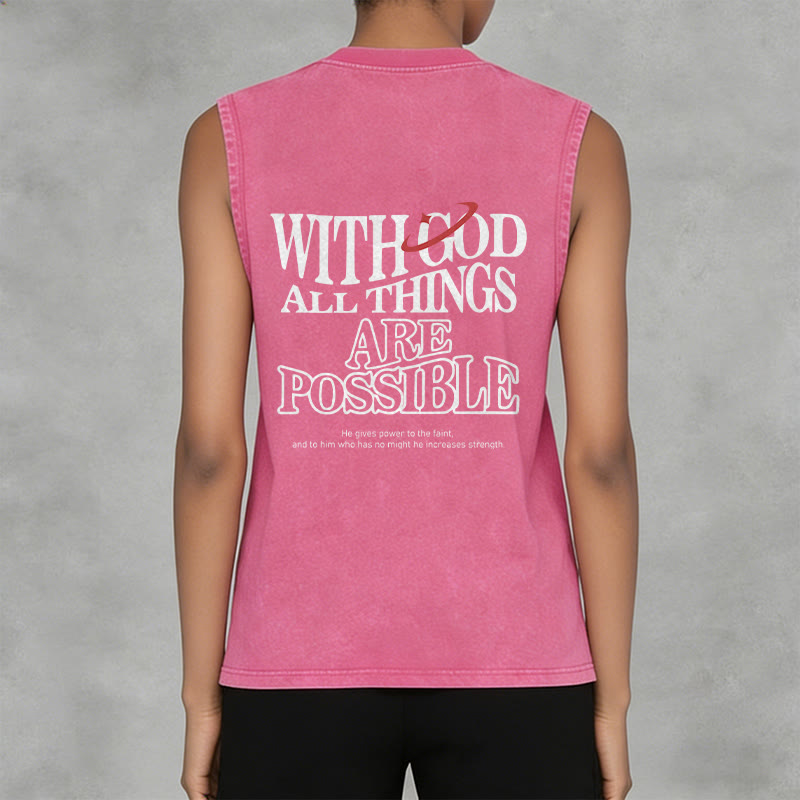 Christianartworkshop Camiseta sin mangas lavada con la frase "Con Dios todo es posible" - image 12