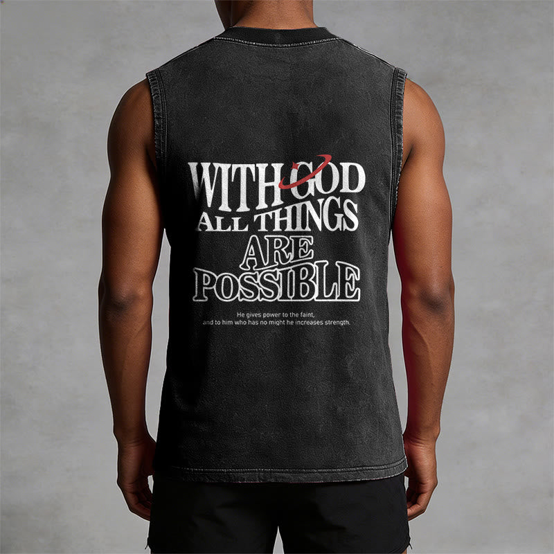 Christianartworkshop Camiseta sin mangas lavada con la frase "Con Dios todo es posible" - image 2