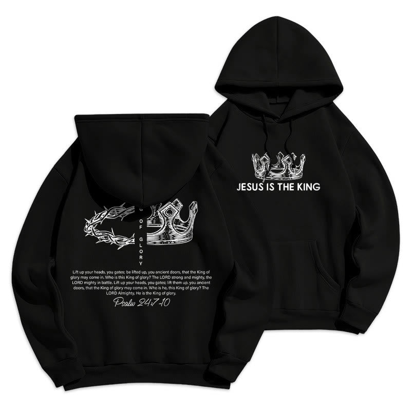Christianartworkshop Sudadera con capucha de poliéster forrada de felpa con la frase "Jesús es el Rey" - Negro - 2XL - image 0