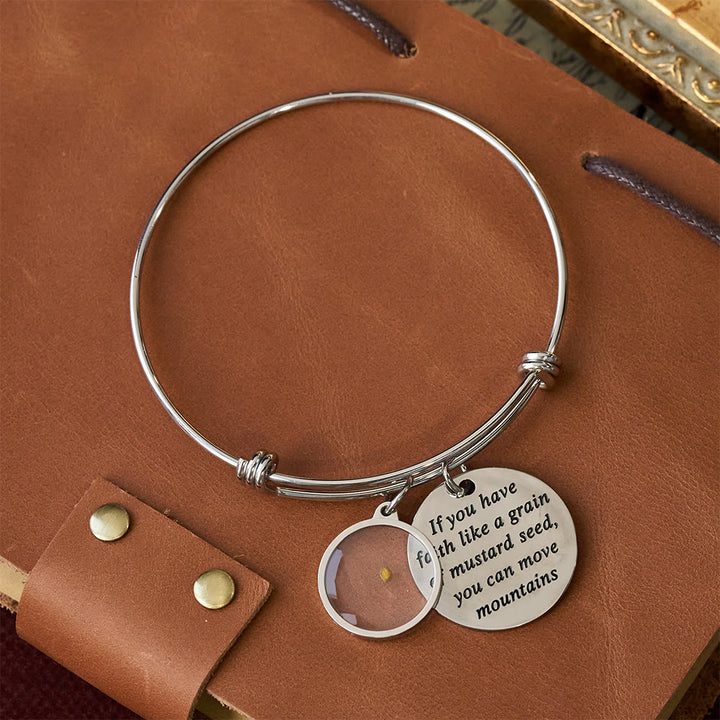 Christianartworkshop Brazalete de la Fe con Semilla de Mostaza y Dije de Corazón: Un Símbolo de Creencia Inquebrantable y Gracia - Redondo - image 1