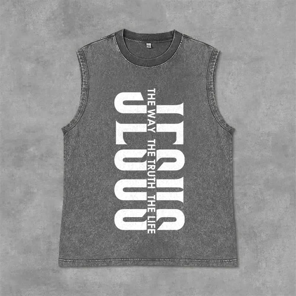 Christianartworkshop Camiseta sin mangas unisex lavada "The Way The Truth The Life" - Gris - 2XL - image 0