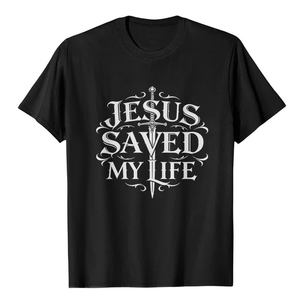 Christianartworkshop Camiseta premium estilo gótico vintage "Jesús me salvó la vida" - Negro - 2XL - image 0