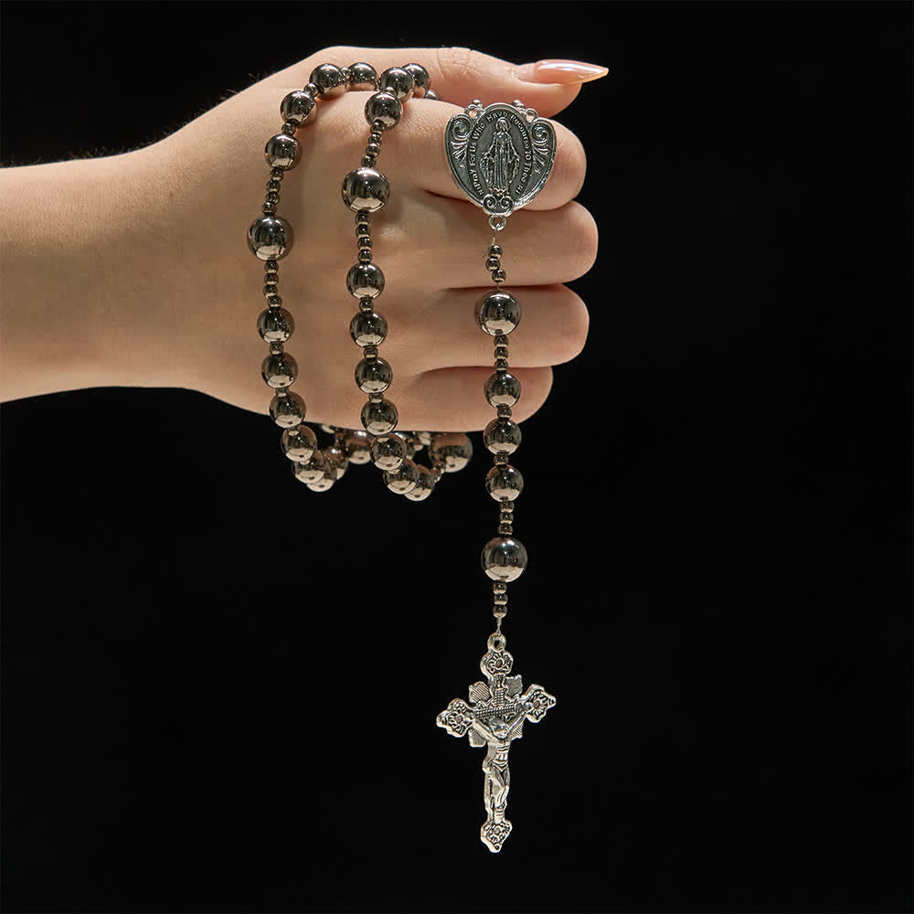 Christianartworkshop Rosario de los Siete Dolores con cuentas de batalla en tono plata antigua: un símbolo de gracia en cada oración. - image 1